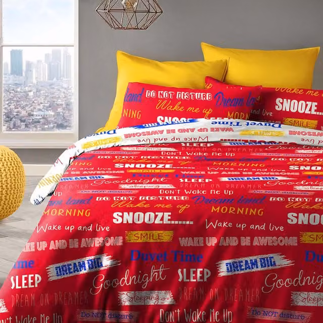 Velosso Red Retro Graphic Duvet Cover and Pillowcase Set