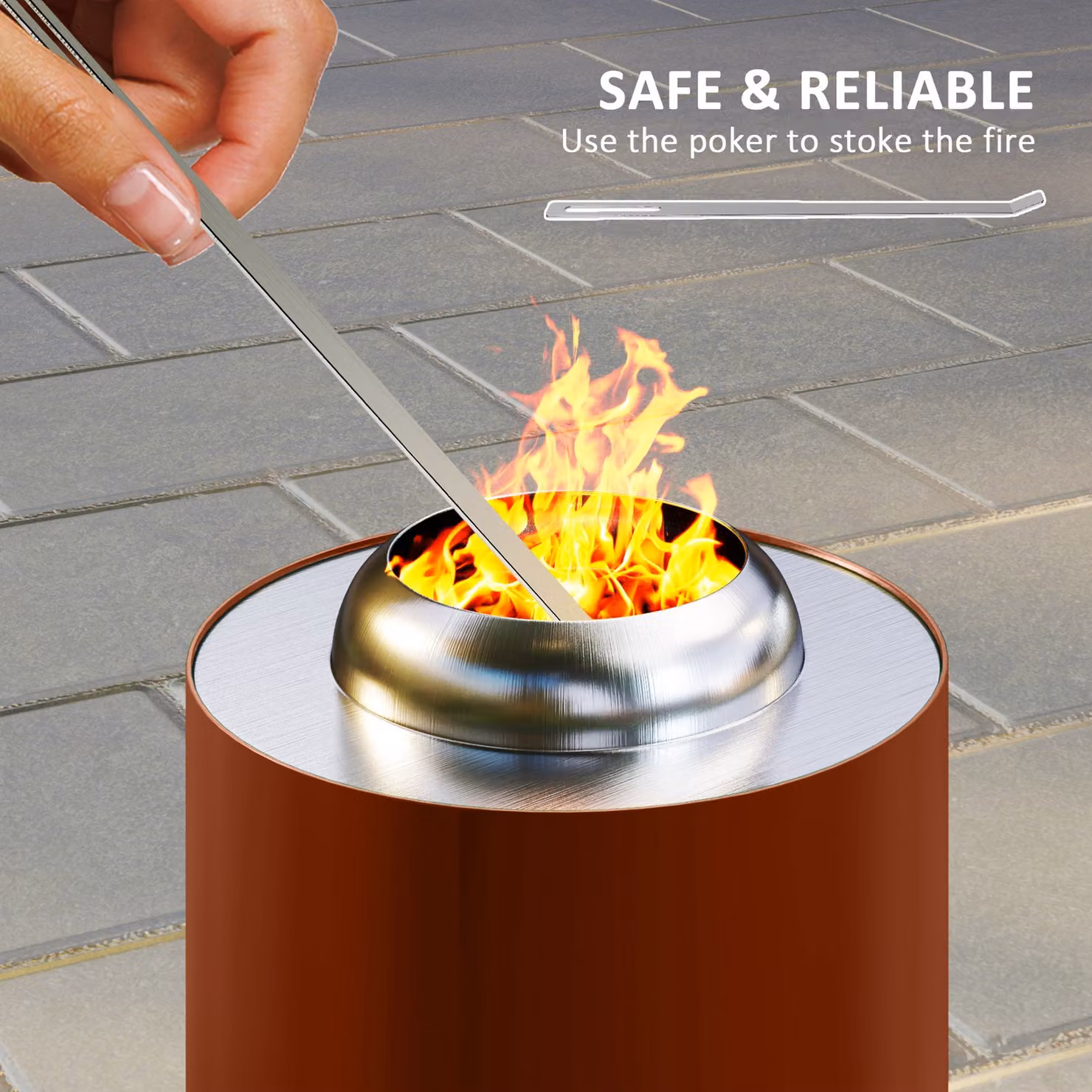 Outsunny Smokeless Stainless Steel Portable Wood Burning Fire Pit with Poker, Red, W/D/H: 16 x 16 x 16 cm – 5