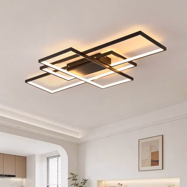 NIVOR 75W Black LED Ceiling Light, Modern 3-Square Flush Mount Lamp with 6000K Cool White Light – 1