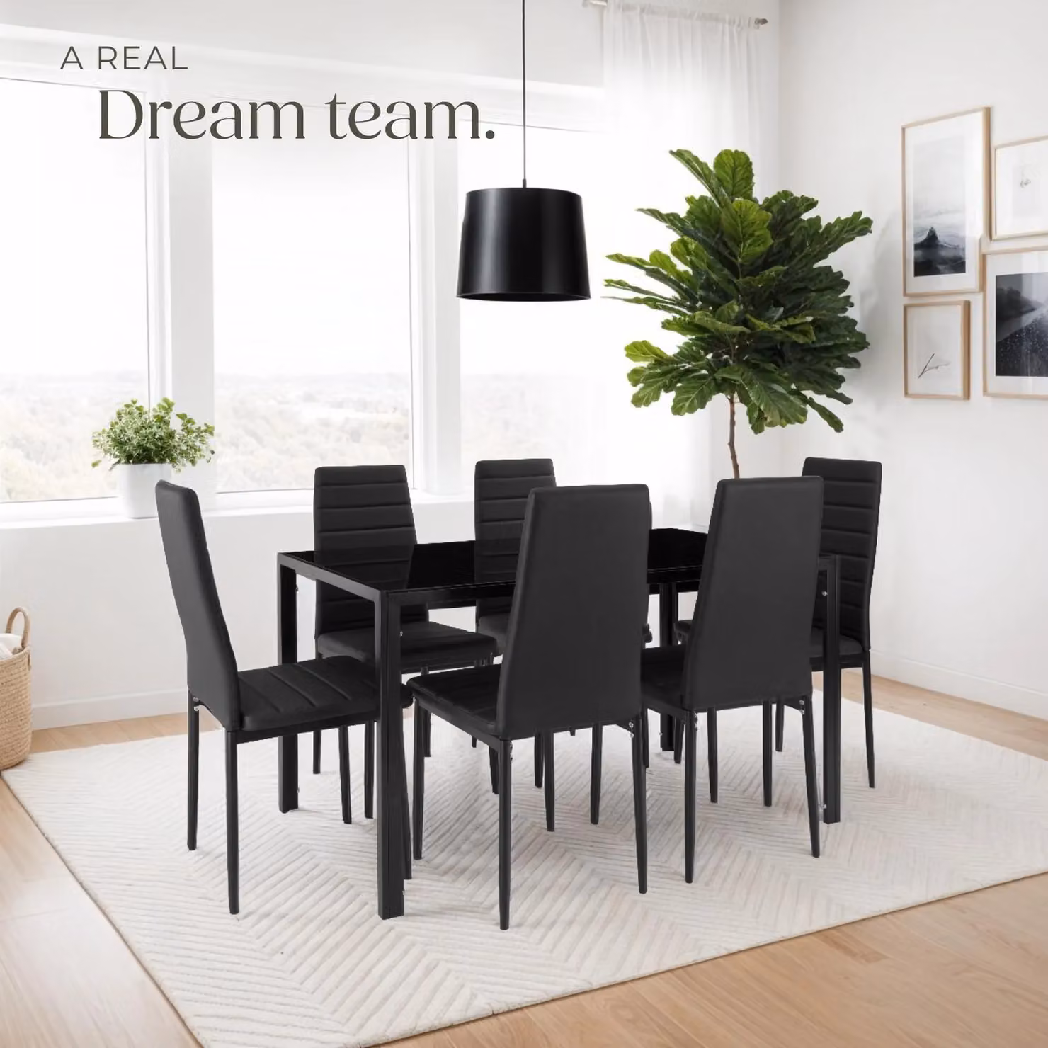 tectake Thomas Set of 4 Modern Dining Chairs in Black Synthetic Leather – 7