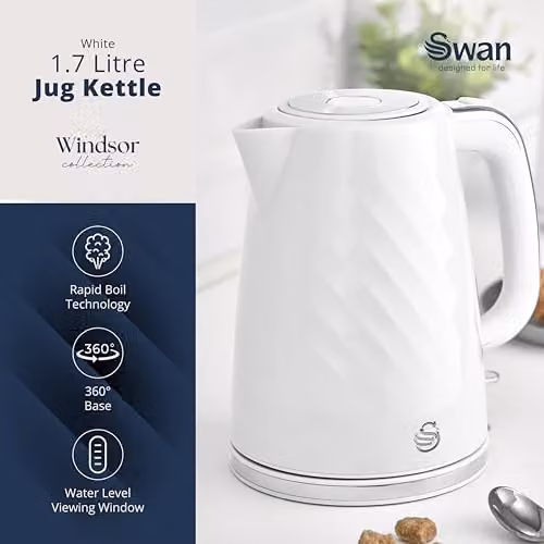 Swan Windsor Rapid Boil Kettle with Removable Limescale Filter, 1.7 l, 3 kW, White – 2