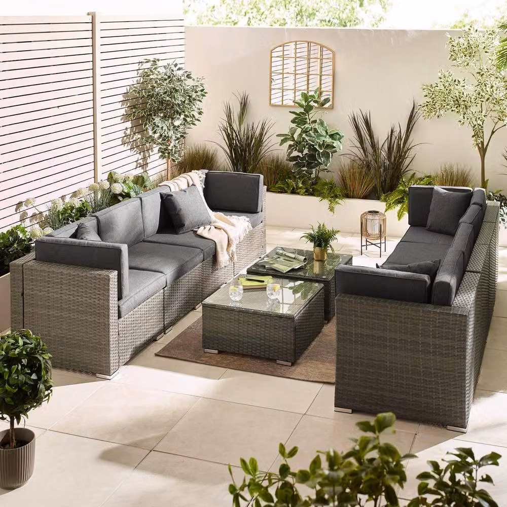 FurnitureboxUK Orlando 8 Seat Modular Outdoor Garden Rattan Sofa Set in Grey with Upholstered Cushions and Coffee Table – 3