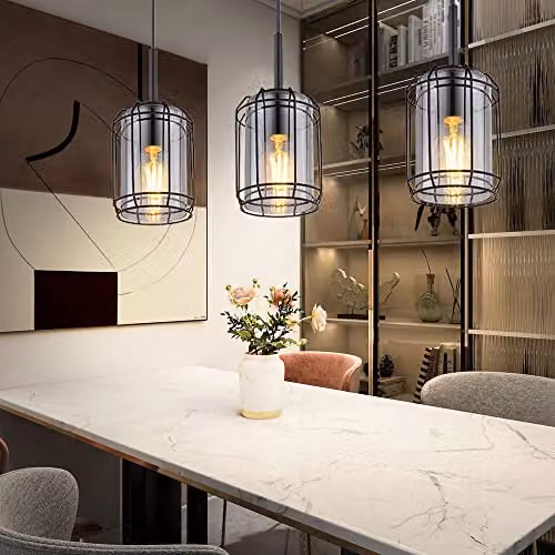 Netlighting Globo Lighting Industrial Bar Pendant Light with Smoked Glass and Black Metal, 3x E27, Height: 120 cm – 4