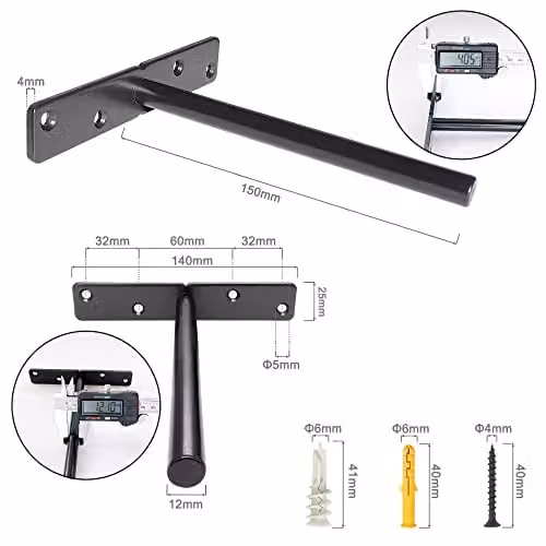 DT IRONCRAFT Premium Heavy Duty Floating Shelf Brackets, Matt Black Steel Concealed Wall Mounted Supports, 6 Pack – 5