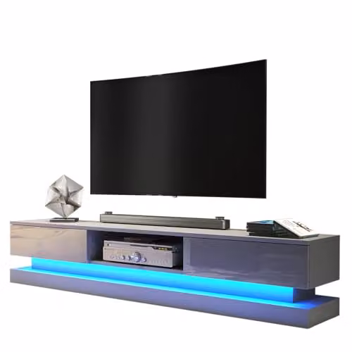 Creative Furniture Bloom Modern Glossy TV Unit in Grey with Integrated Lighting, W: 180 cm, D: 35 cm, H: 36 cm – 5