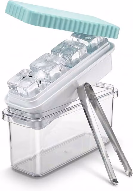 Keplin Large Ice Cube Tray with Airtight Lid and Tongs in Blue