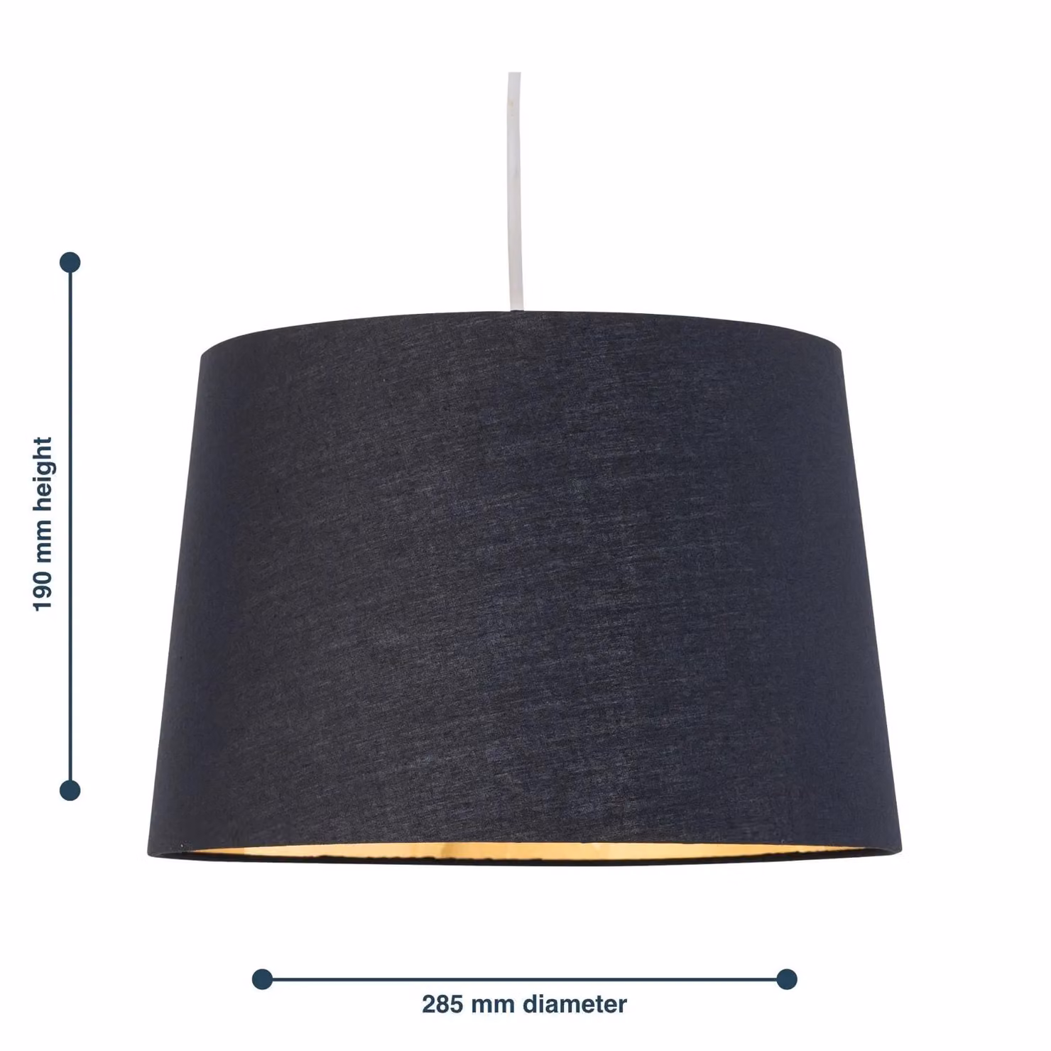 First Choice Lighting Zoey Cylinder Fabric Pendant Lamp Shade, Black and Gold, Diameter: 28.5 cm – 4