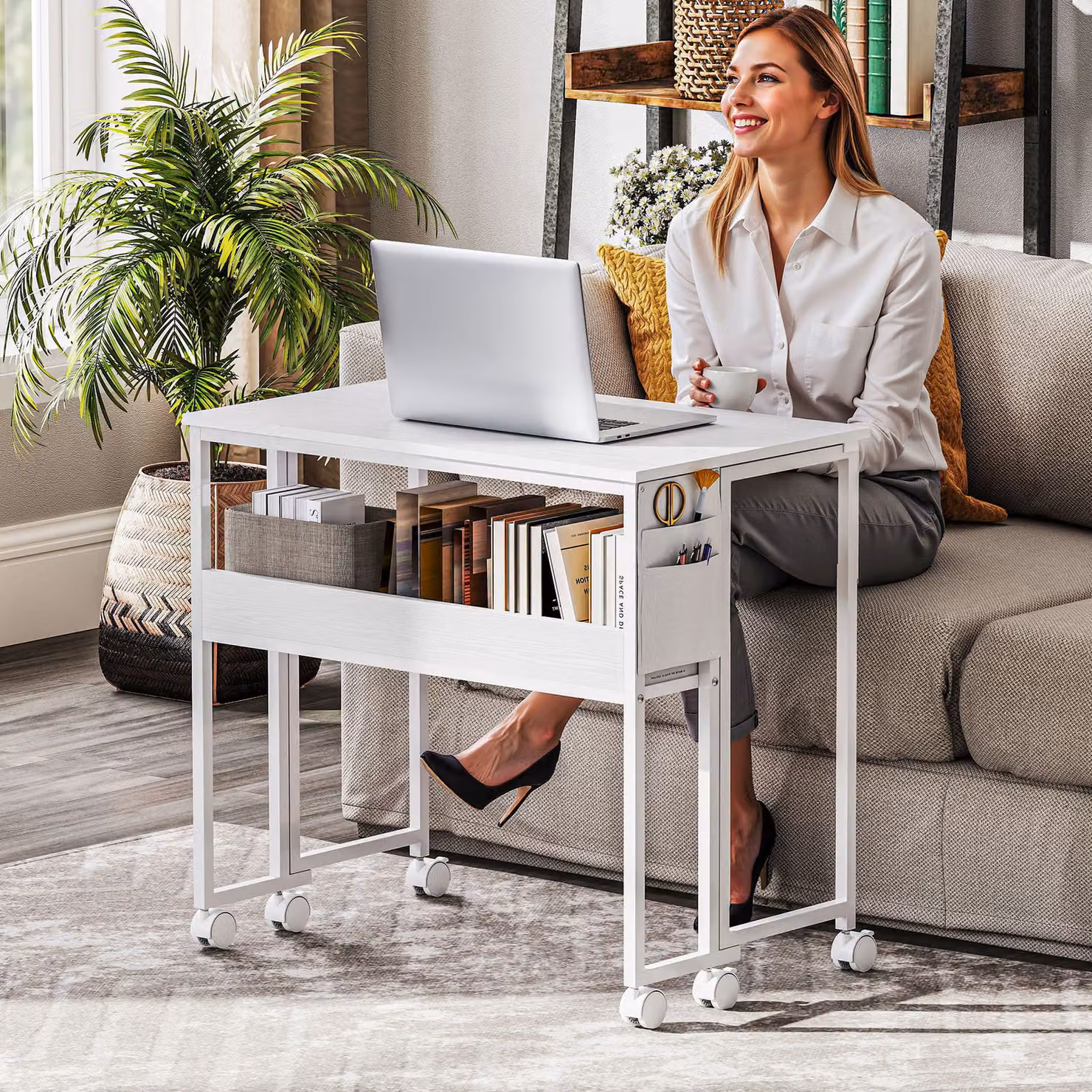 HOMCOM White Drop Leaf Writing Desk for Home Office – 5