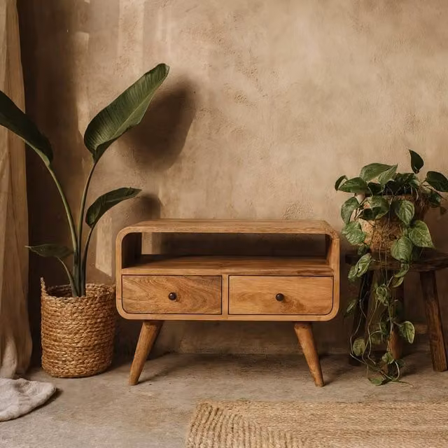 Wyld Haus Peschiera Mini Curved Oak and Mango Wood TV Media Unit in Brown