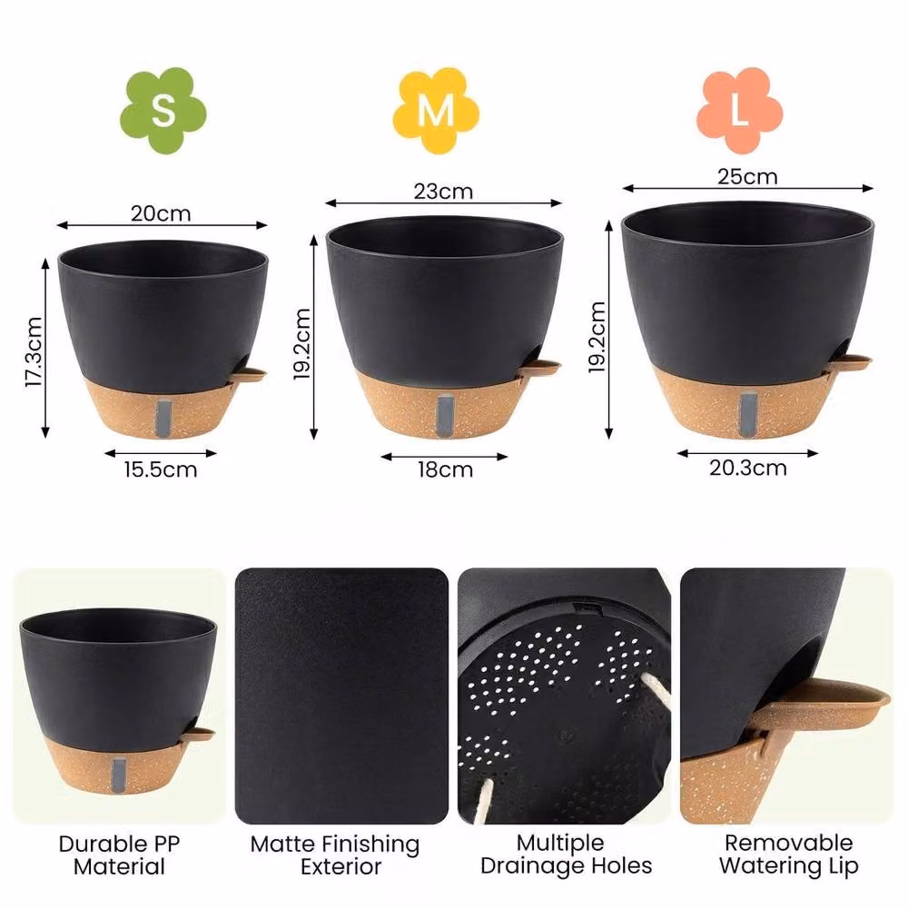 EONLION Black Self Watering Indoor Plant Pots, 3 Piece Set – 2