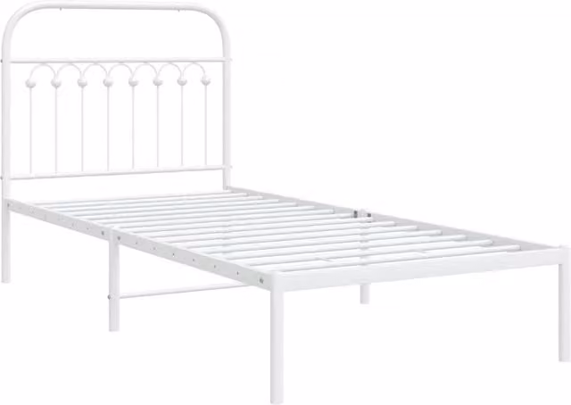 Berkfield Home Metal Bed Frame with Headboard in White, W/D/H: 90 x 190 cm