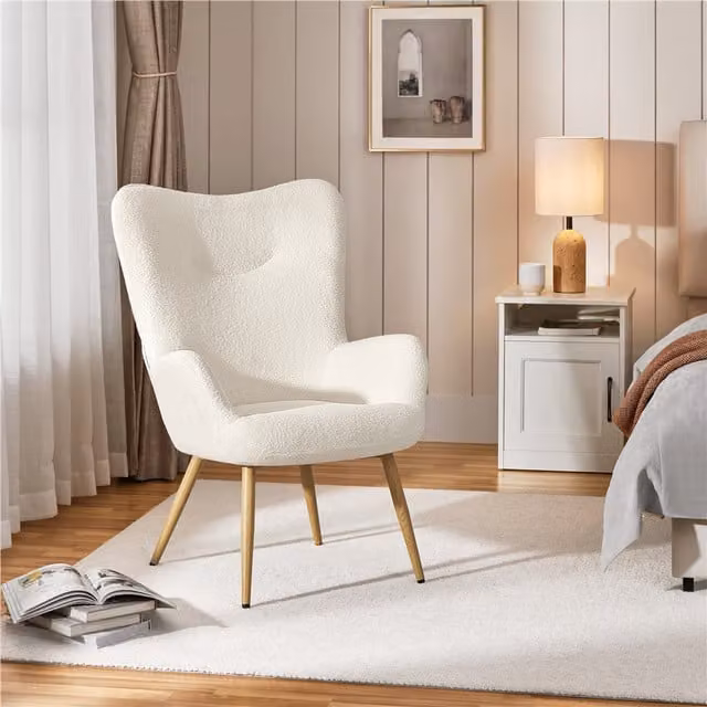 Yaheetech Bouclé Fabric Accent Armchair in White