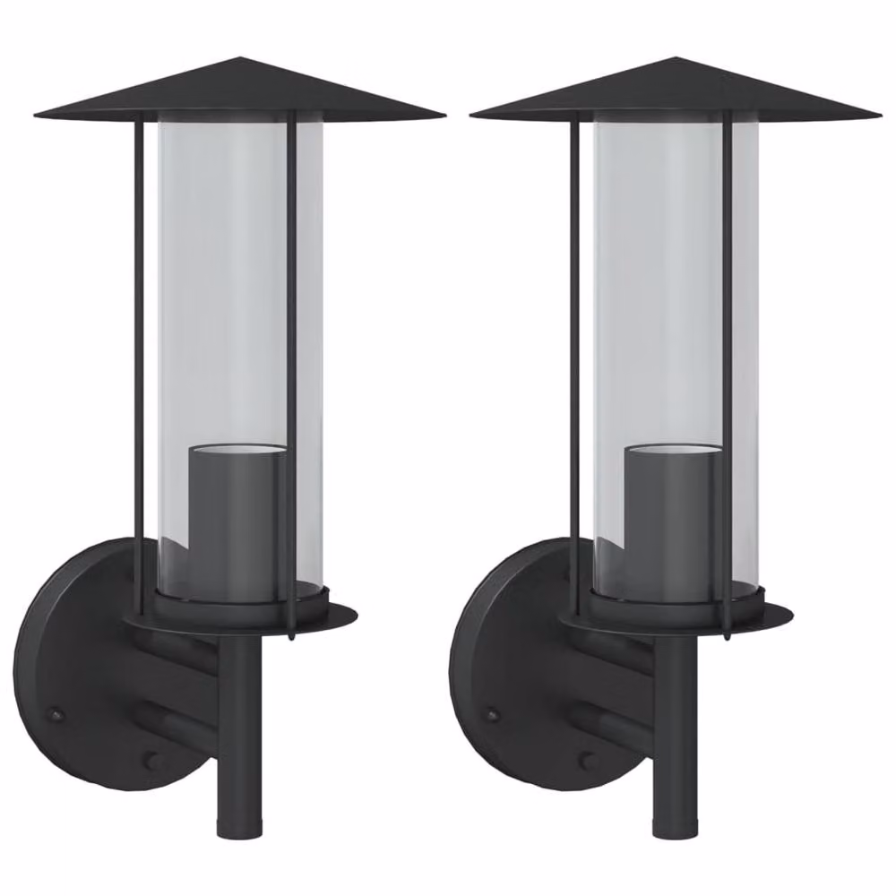 Berkfield Home Modern Black Stainless Steel Outdoor Wall Lights, Pack of 2 – 2