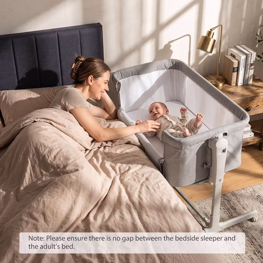 Costway 3-in-1 Height-Adjustable Baby Bedside Crib in Grey – 3