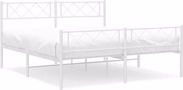 Berkfield Home Metal Bed Frame with Headboard and Footboard in White, W/D/H: 140 x 190 cm