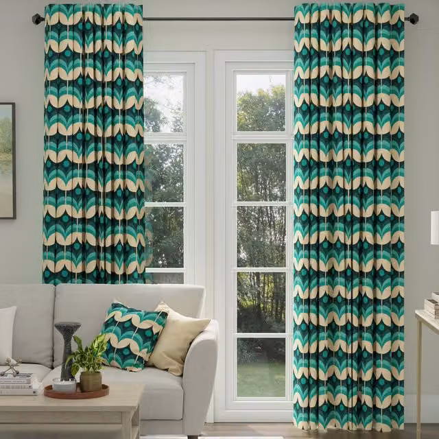 ANTE DECOR Santa Cruz Made To Measure Blackout Floral Printed Cotton Curtains in Lapis Blue, Petrol and Green