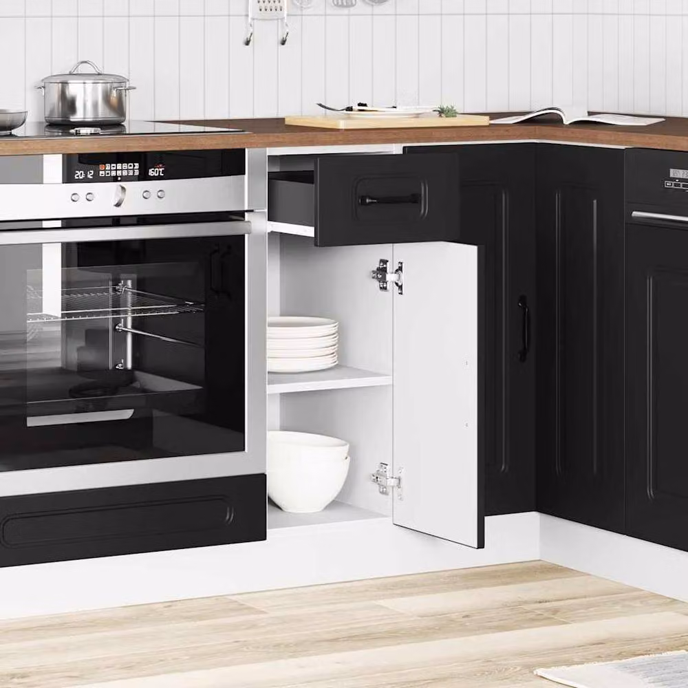 Berkfield Home Kalmar Black Kitchen Base Cabinet with Hinged Doors and Internal Shelves – 3