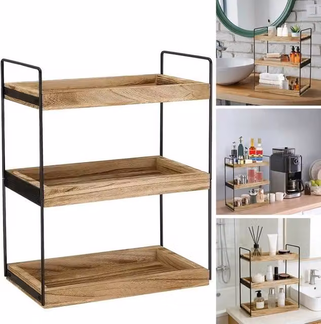 FLAVORA 3-Tier Dual Purpose Storage Organiser Rack in Brown – 1
