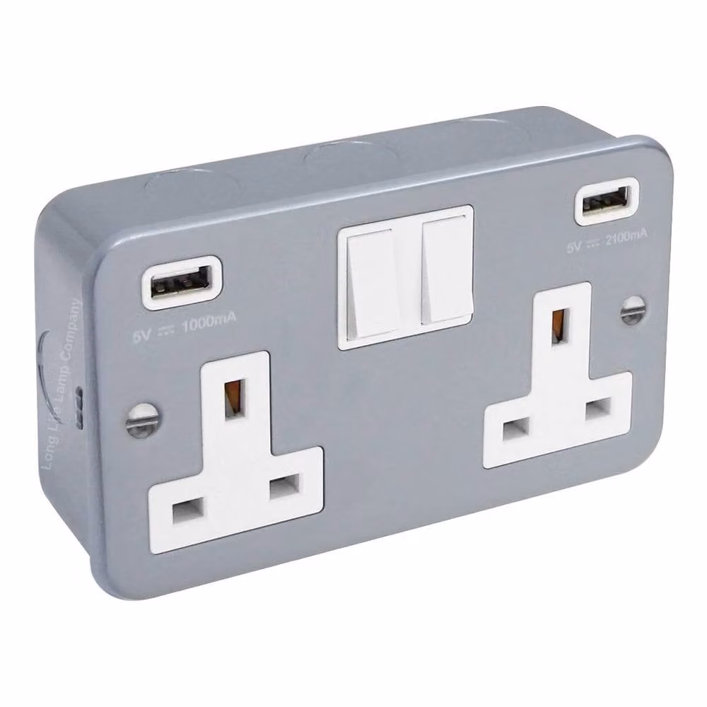 Spetlek Spetmetal Clad 13 Amp Double 2 Gang USB Switched Flush Socket in Grey – 1