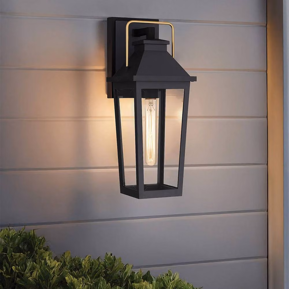 Quoizel Outdoor Wall Lantern in Black and Brass with Transparent Glass, IP44 Rated, E27 – 3