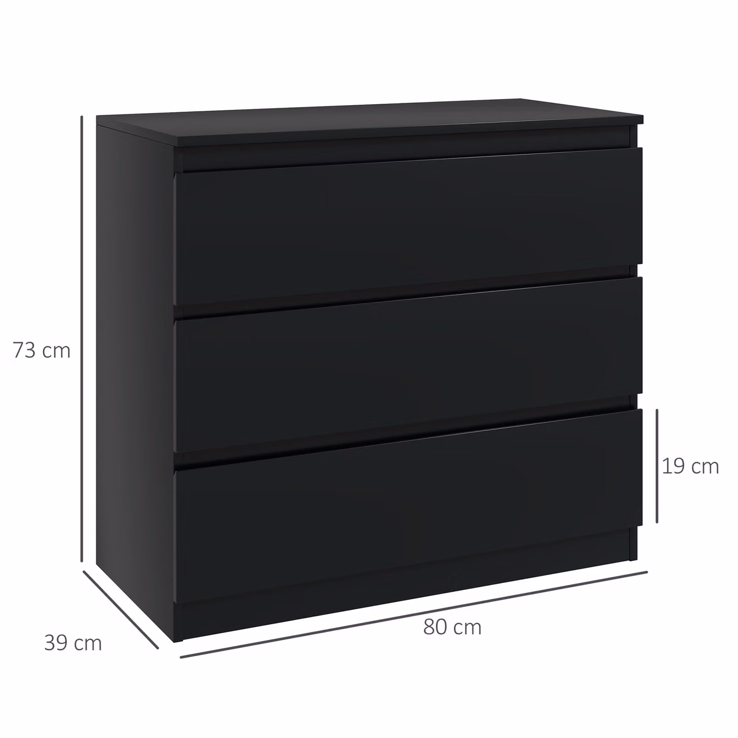 HOMCOM 3-Drawer Chest of Drawers, Modern Black Storage Organiser Unit for Bedroom and Living Room – 3