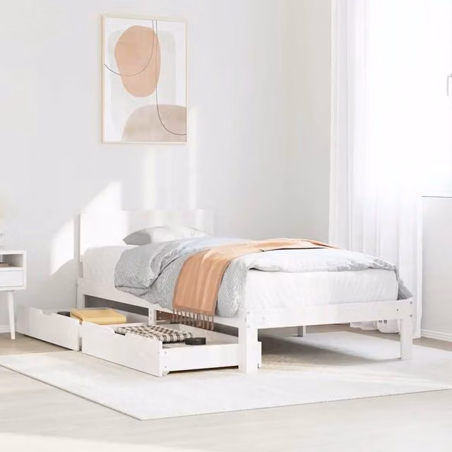 Berkfield Home Single Bed Frame with Drawers in White Solid Pine Wood, W/D/H: 90 x 190 cm
