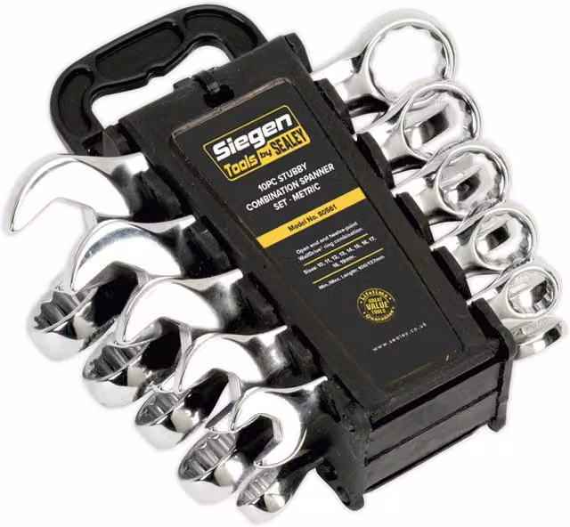 Loops 10-Piece Stubby Short Handled 12-Point Metric Combination Spanner Set in Silver Chrome Vanadium
