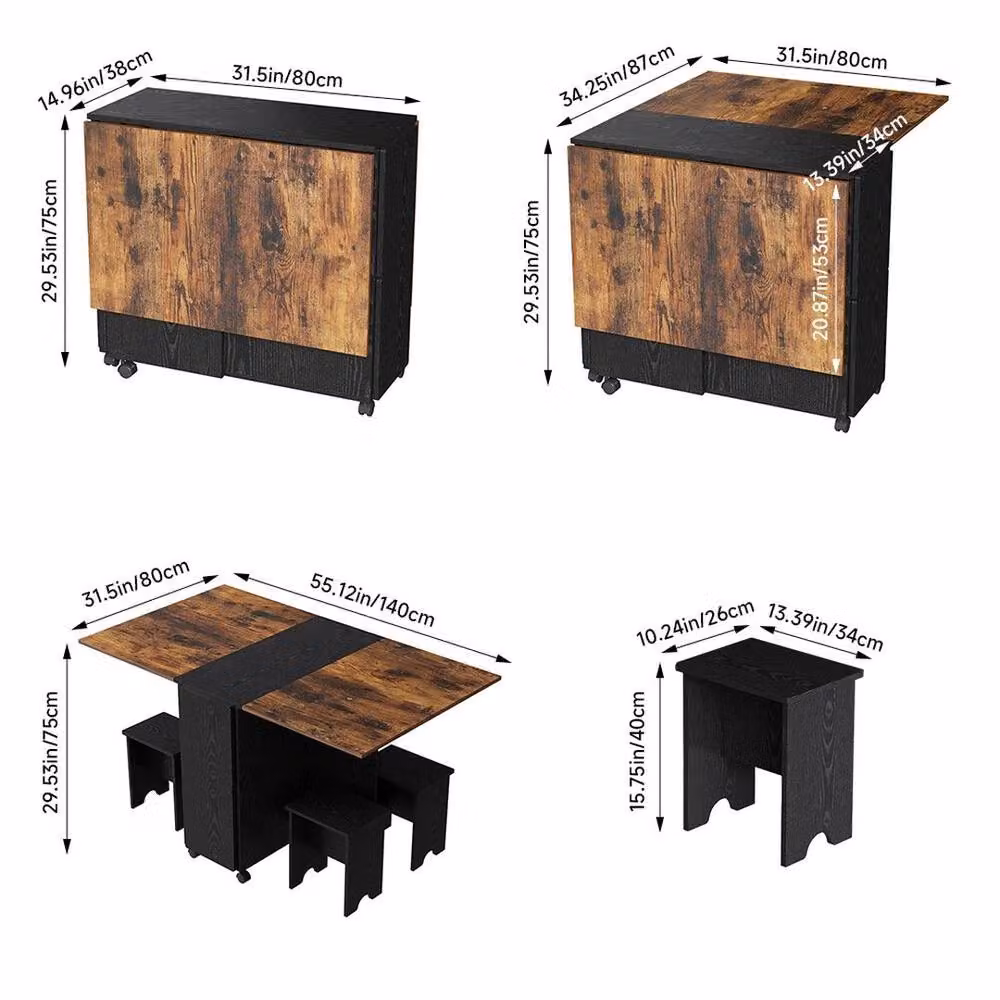 KORVIXA Rustic Brown and Black Kitchen Dining Table and Chairs Set – 1