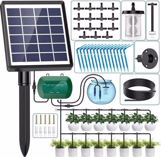 NESTLUNE Automatic Solar Drip Irrigation System Kit with Timer and Emitters, Black, W/D/H: 100 x 15 cm – 1