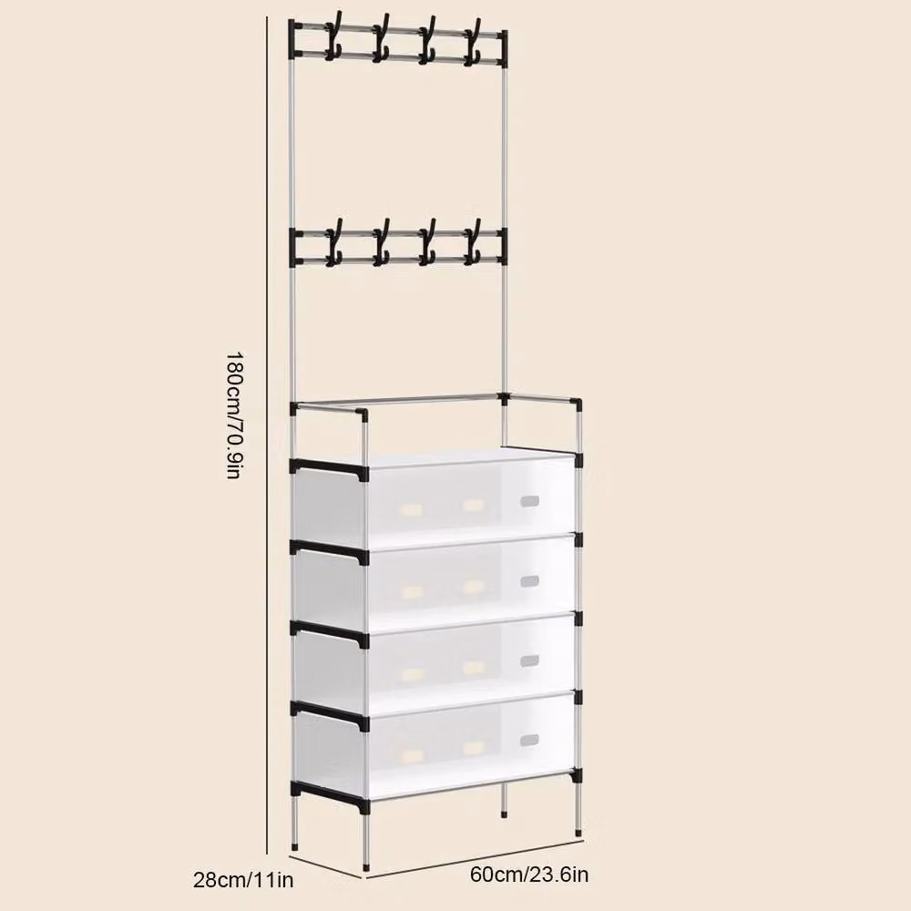 EONLION White Hall Tree with Bench, 8 Hooks Coat and Hat Stand and 5 Tier Shoe Rack Shelves, W/D/H: 50 x 50 x 180 cm – 2