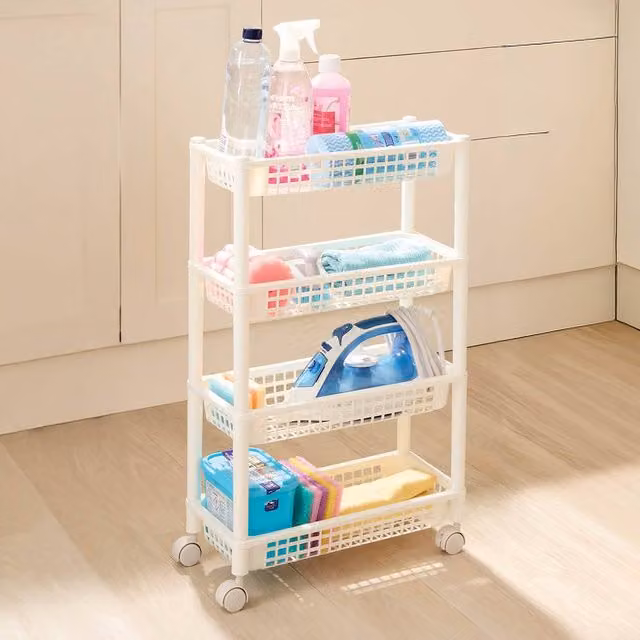 Clarsen Under Counter Rolling Storage Organiser with 4 Ventilated Trays, White
