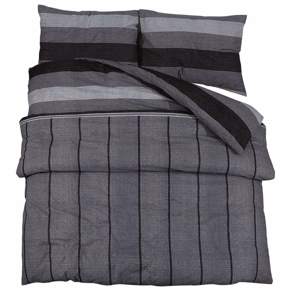Berkfield Home Elegant Cotton Duvet Cover and Pillowcase Set in Grey, W/D/H: 200 x 200 cm and 50 x 75 cm – 3