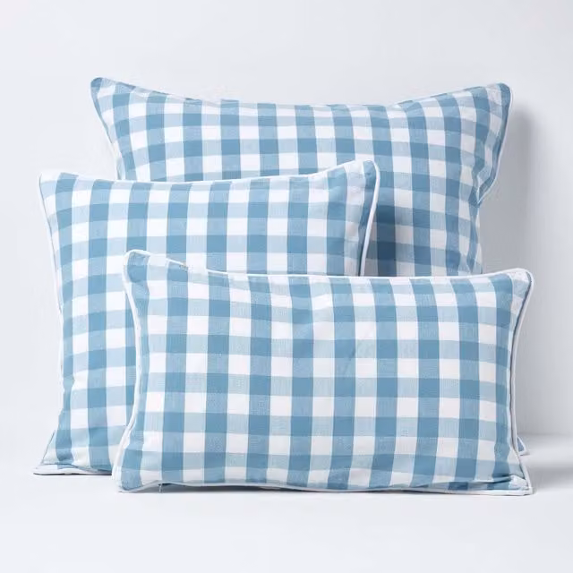 Homescapes Blue Cotton Gingham Cushion Cover, 45 x 45 cm