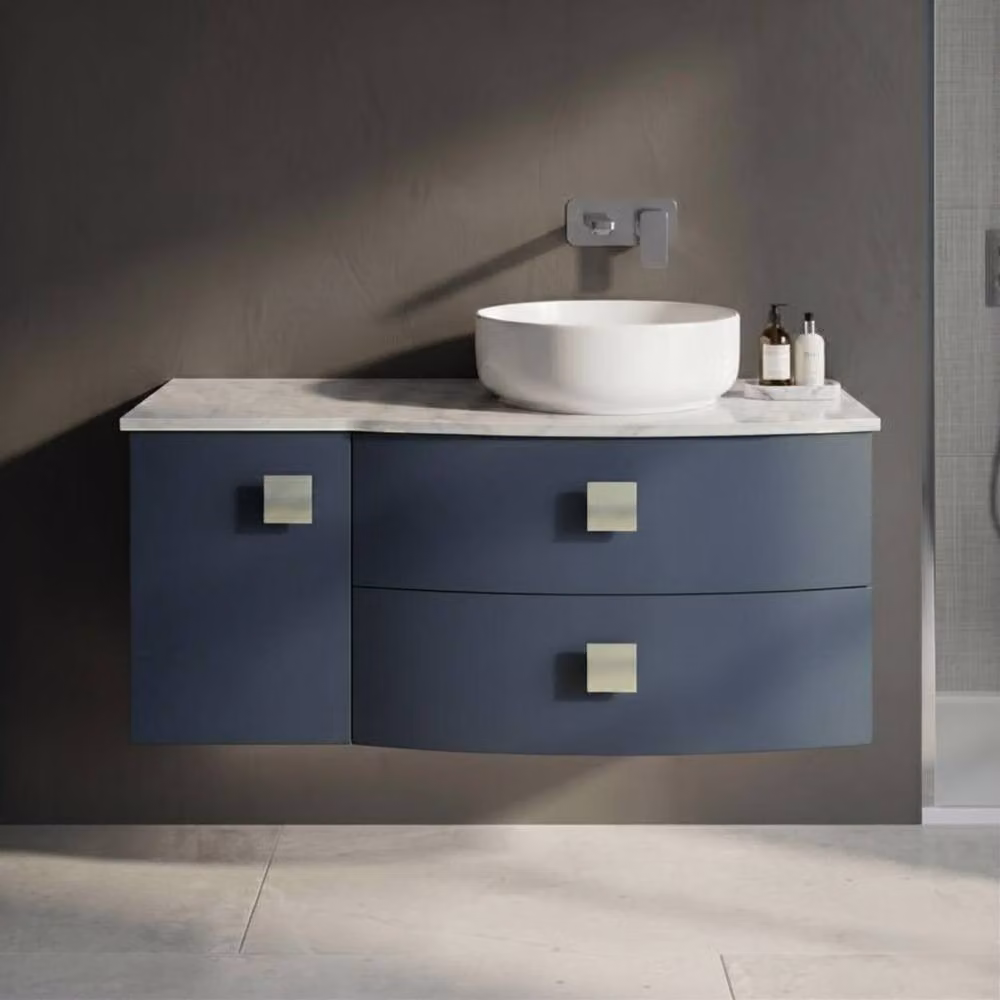 Balterley Gentleshaw 2 Drawer Right-Hand Wall Hung Vanity Unit, Blue, Width: 100 cm – 2