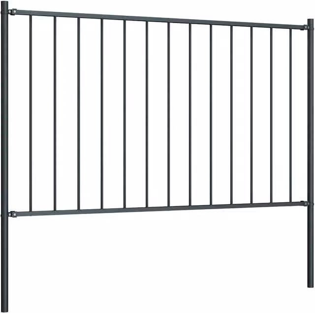 Berkfield Home Powder-coated Steel Fence Panel with Posts, Anthracite Dark Grey, H: 170 cm, W: 75 cm
