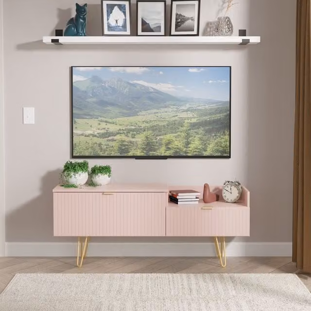 2 U Bexley Ready Assembled 2 Drawer Coffee TV Unit in Dusty Pink and Gold – 1