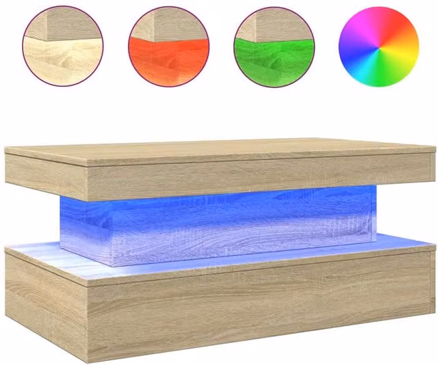 Berkfield Home Sonoma Oak Coffee Table with LED Lights in Brown, W/D/H: 90 x 50 x 40 cm