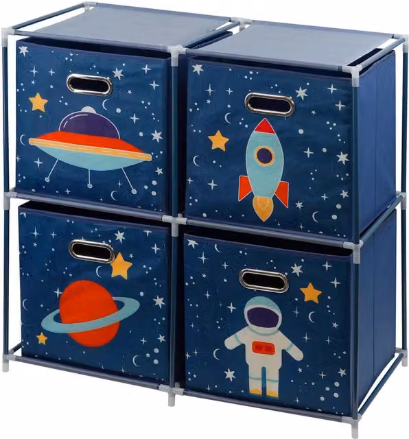 The Magic Toy Shop Set of 4 Modern Geometric Space Design Storage Cubes in Blue