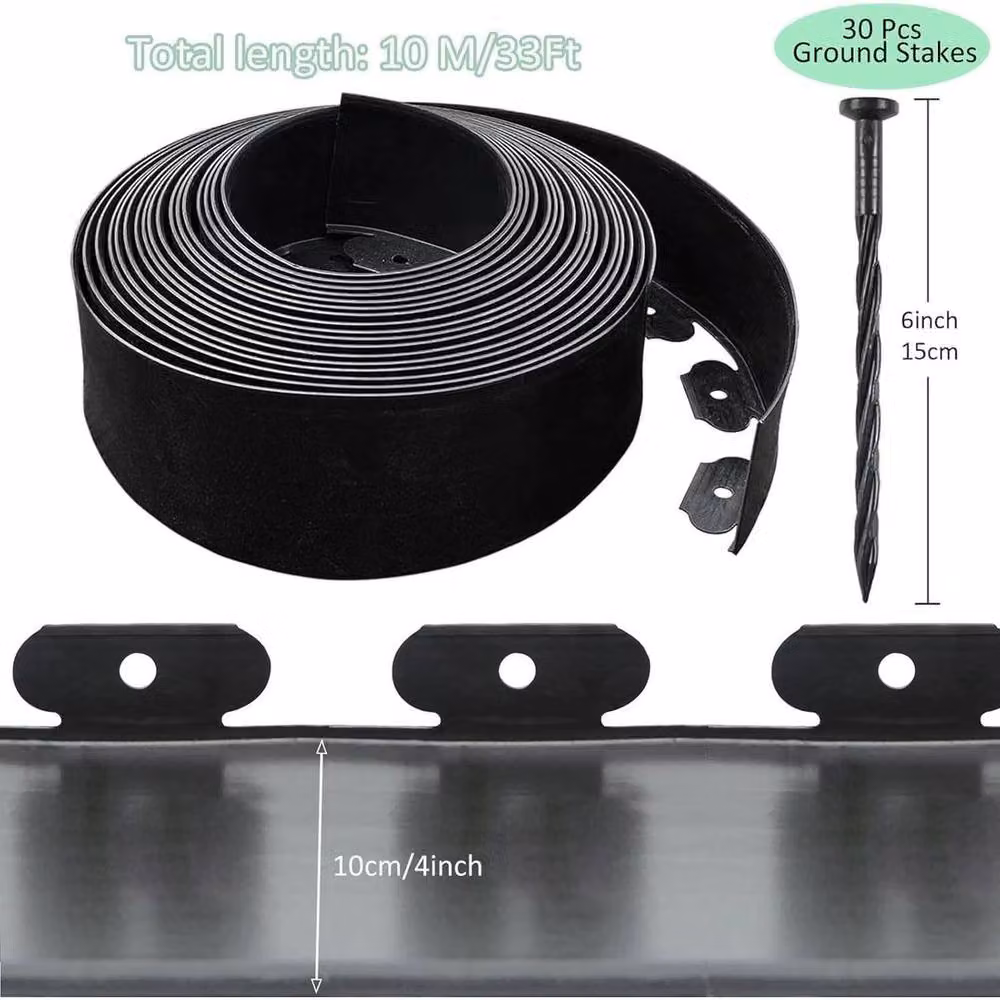 FLAVORA Flexible Black Plastic Garden Border for Grass and Lawns – 2