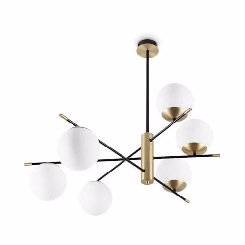 Netlighting Gourmet 6 Light Globe Multi Arm Semi Flush Ceiling Lamp in Black and Yellow