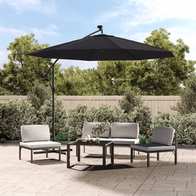 Berkfield Home Cantilever Garden Umbrella with LED Lights and Steel Pole, Black, 300 cm