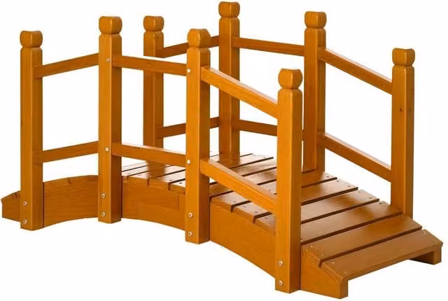 NESTLUNE Garden Bridge with Safety Railings in Brown, W: 100 cm, D: 65 cm, H: 60 cm – 1