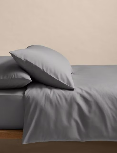 M&S Stay Cool Lyocell Rich Bedding Set in Grey Marble, W: 180 cm x L: 200 cm