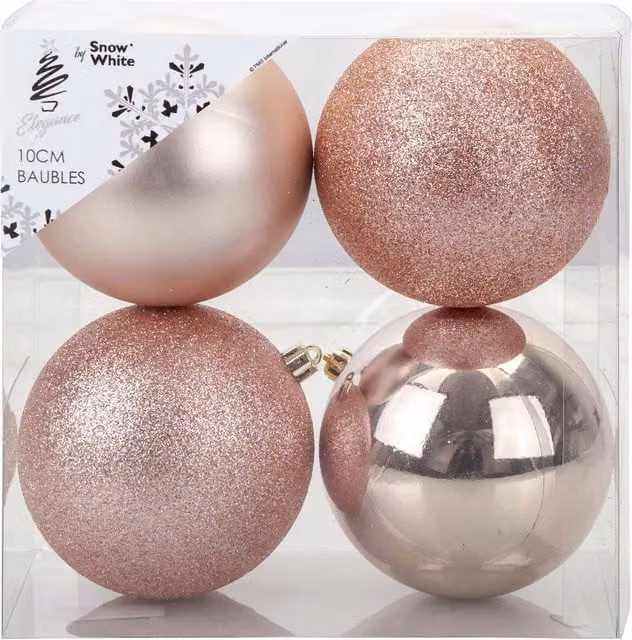 VFM e-Store Gold Round Christmas Baubles, 4 Pack