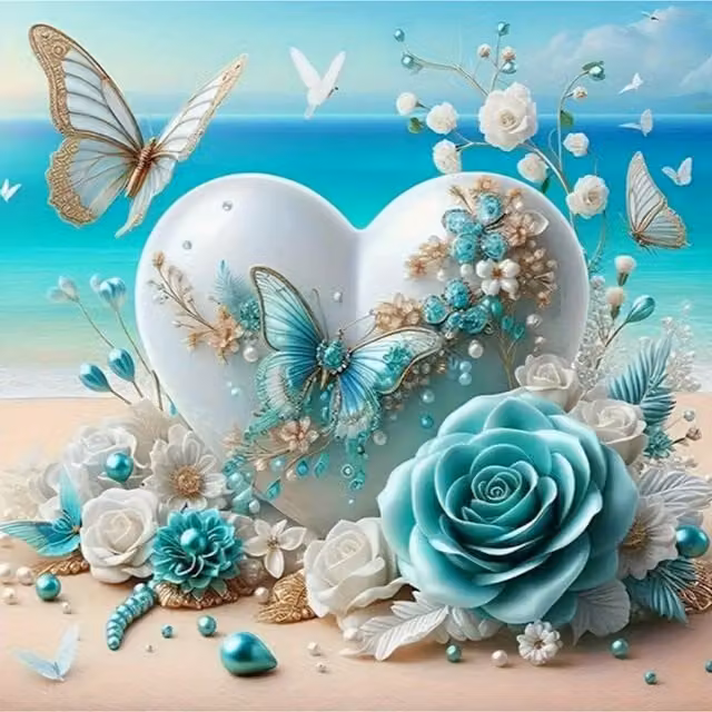 Syntego Beach Butterfly Scene Diamond Painting Kit for Adults, Multicolour and Blue