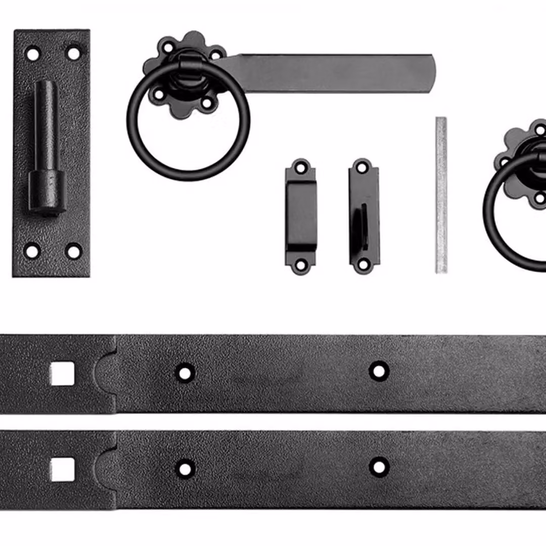 Burbage Iron Craft 18 Inch Single Gate Fittings Set with Hook, Band Hinge and Latch in Black – 2
