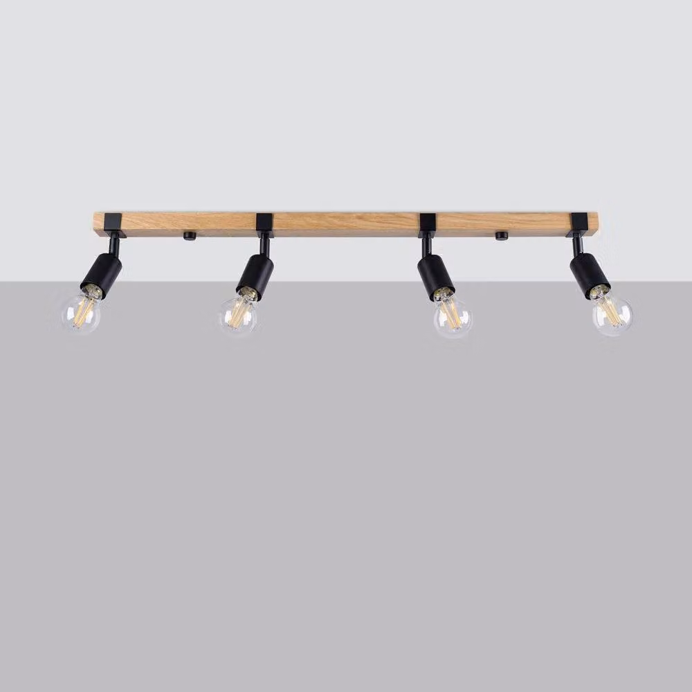 Sollux Lighting Zuca Modern Wood and Metal Ceiling Light Bar in Black, W/D/H: 89 x 14 x 15 cm – 2