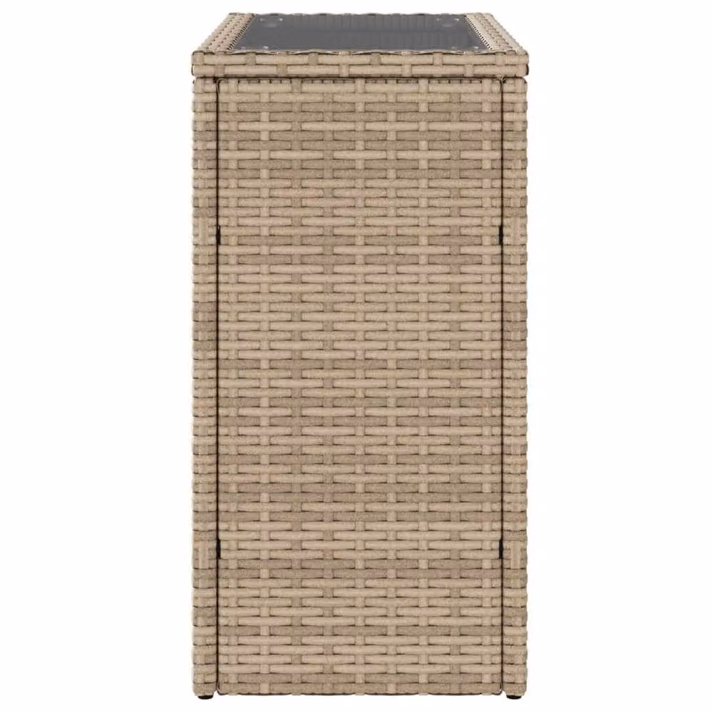 Berkfield Home Garden Side Table with Glass Top, Beige Poly Rattan, W/D/H: 58 x 27.5 x 55 cm – 2