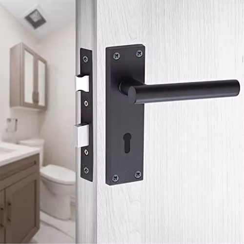 Golden Grace T-Bar Lever Backplate Lock Handle Pack in Matt Black with Key Lock – 3