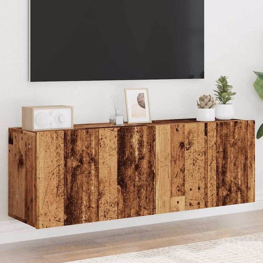 Berkfield Home Set of 2 Wall-mounted Rustic Old Wood TV Cabinets, Brown, W/D/H: 60 x 30 x 41 cm – 2
